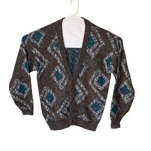 J.J. COCHRAN Vintage Size L Diamond Pattern Cardigan Sweater Button Front